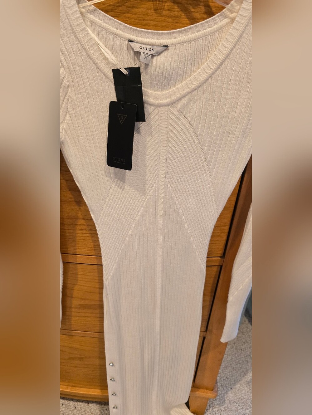 NWT GUESS Ribbed Long Sleeve Cream Bodycon Dress, XS - Picture 2 of 9